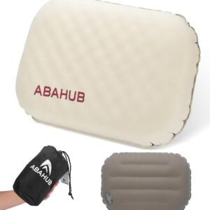 Abahub 2-in-1 Inflatable Camping Pillow, Dual-Sided All-Season Soft Foam Travel Pillow, Cool Ice Silk & Warm Flocked Surface, Ultralight Compact Ergonomic Pillow for Camping, Office, Flight, Driving