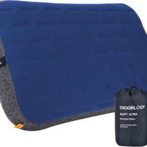 TREKOLOGY Camping Pillow - Large Inflatable (24"x15") for Home-Like Comfort, Portable & Ergonomic, Easy to Clean, Durable & Leak-Proof, Removable Strap for Secure Fit – ALUFT Ultra (Blue)